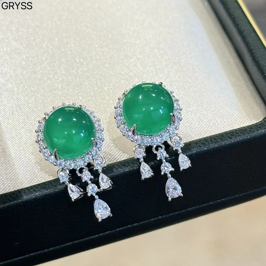 925银莫桑石耳饰 G 圆蛋面水滴绿萃银耳环不掉色经典大气QXCY104