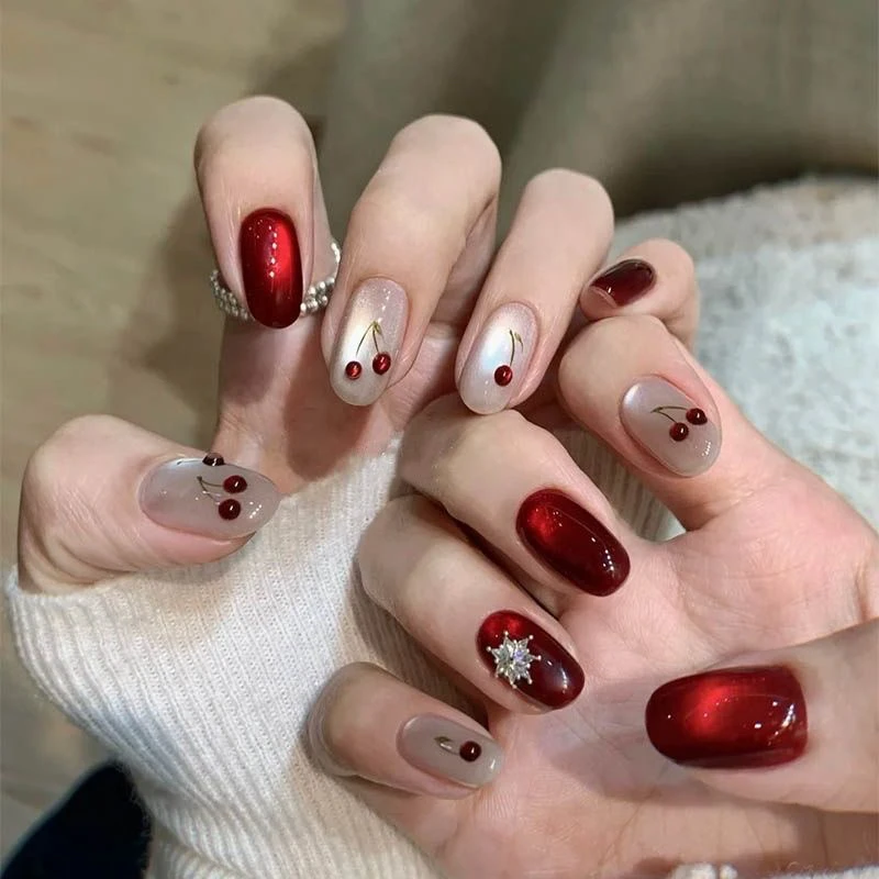 温柔千金高级爆闪显白法式猫眼蝴蝶纯手工指甲美甲气质穿戴新款