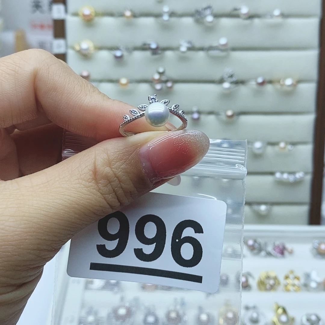 淡水珍珠戒指银S925镶嵌七*996