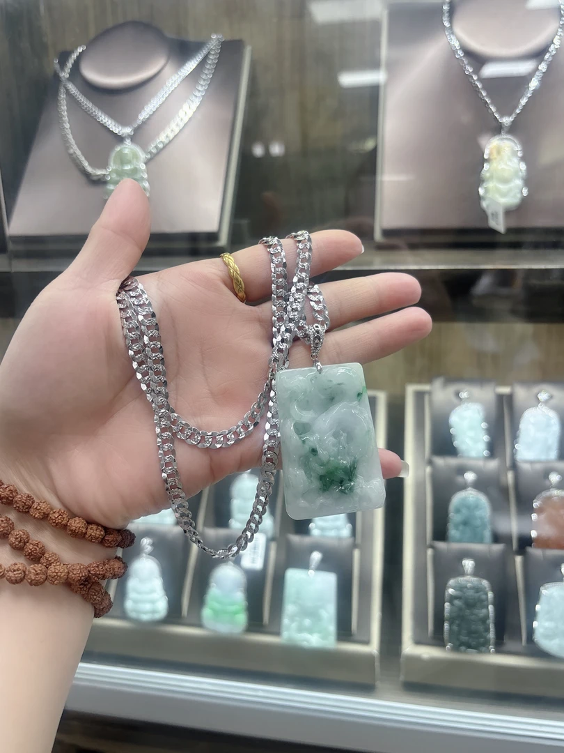 非金属合成锆石项链 男款高端项链链条饰品飘绿