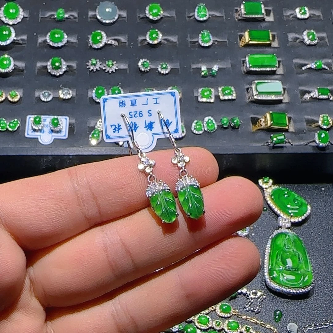翡翠银S925镶嵌耳饰