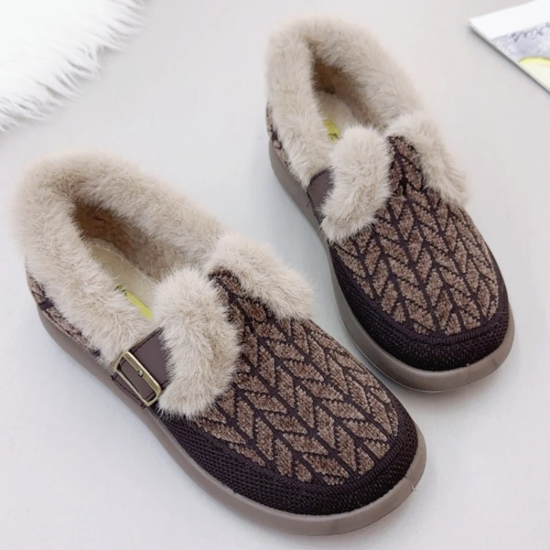 2025冬季新款老北京棉鞋女加绒加厚雪地靴软底防滑一脚蹬妈妈棉鞋