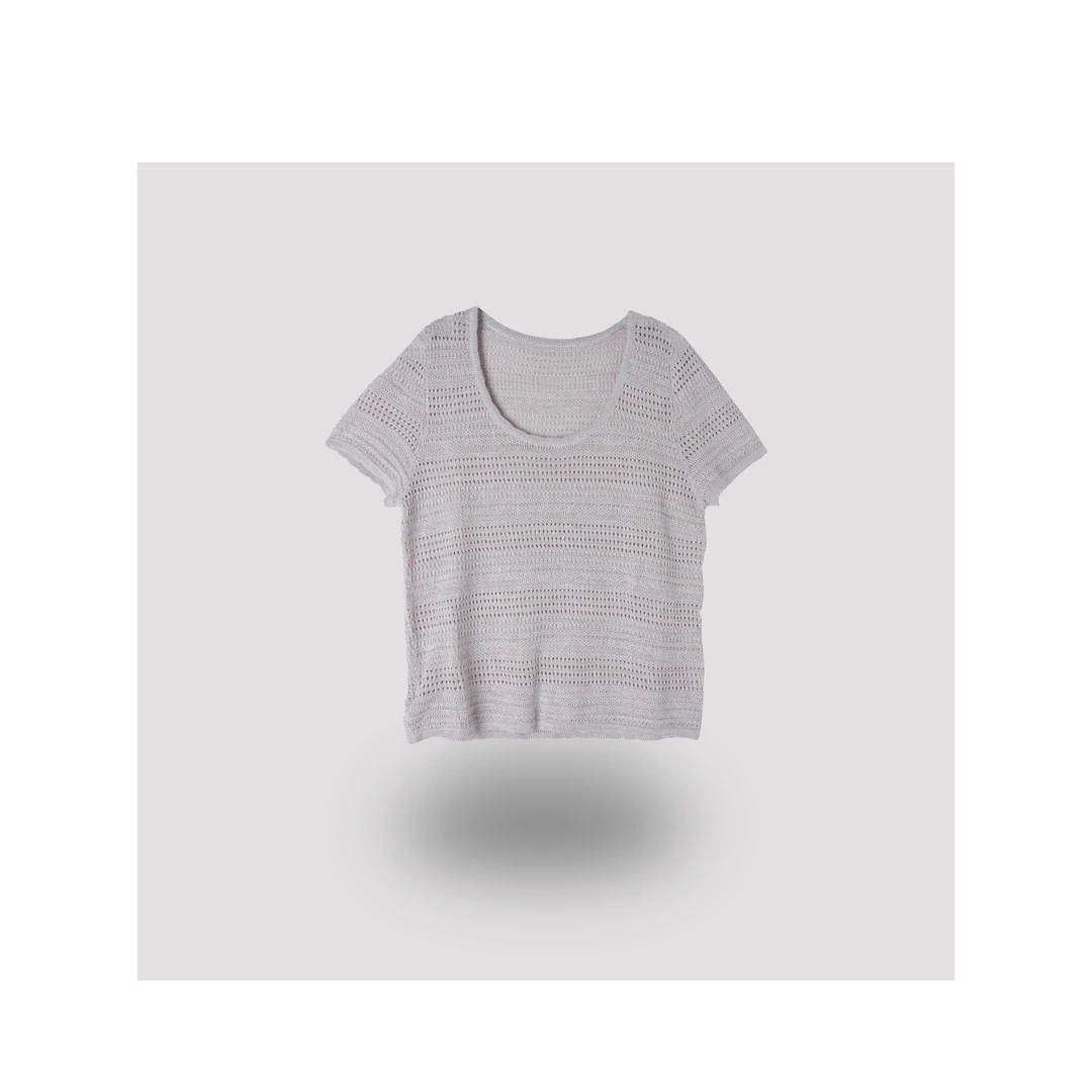 【总】高定亚麻沙滩背心灰色镂空T恤D5L531