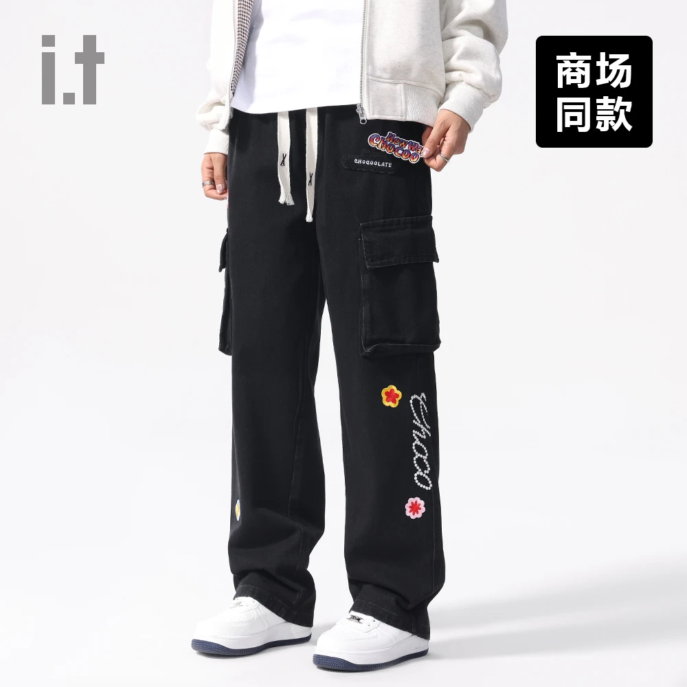 I.T潮牌CHOCOOLATE秋季新款黑色工装裤男宽松系带复古休闲裤女潮