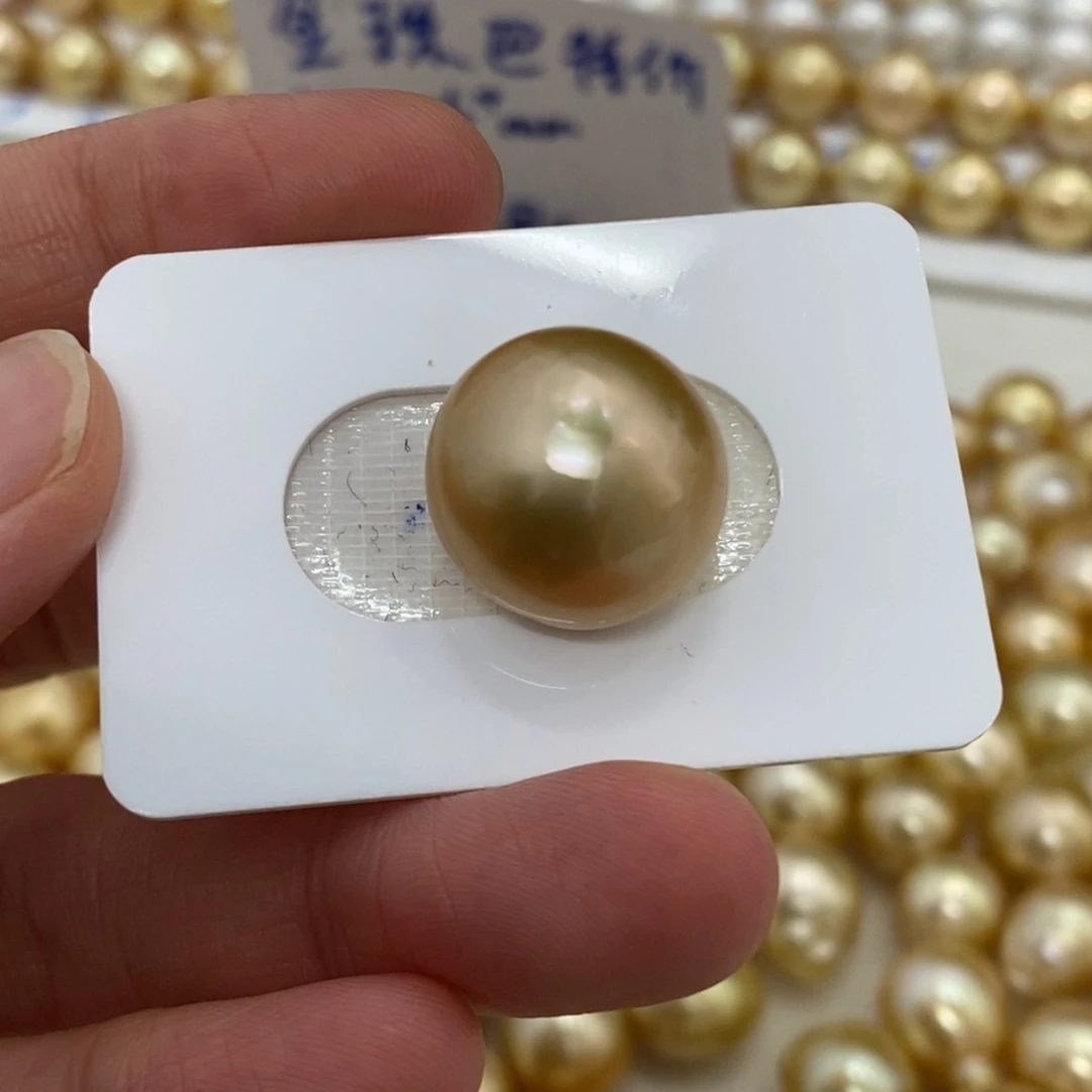 海水珍珠裸珠浓金粉绿光16.2