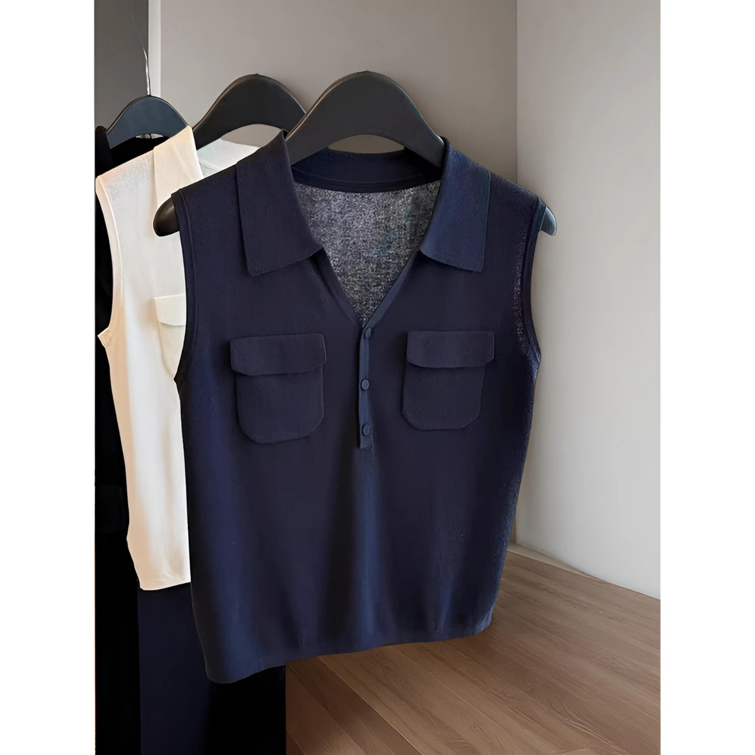 美爆了！巨喜欢这件！时尚翻领宽松显瘦针织无袖背心上衣女2025夏季