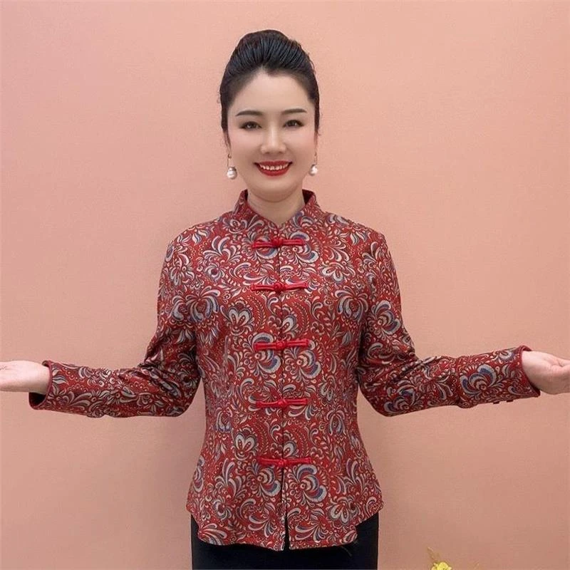 新款加绒外套复古中老年盘扣妈妈开衫保暖上衣时尚中式打底