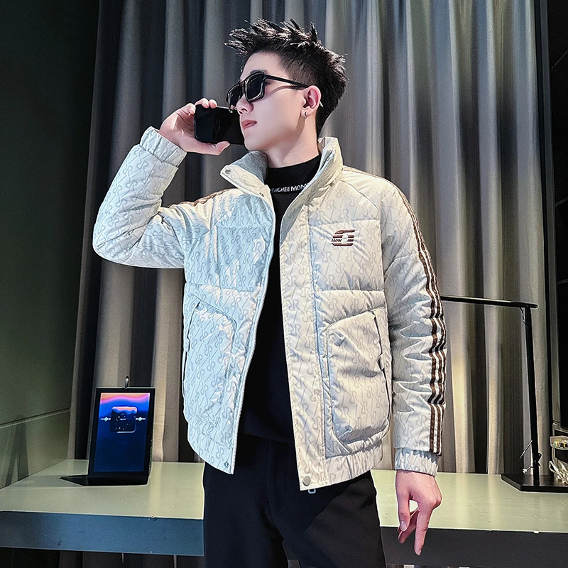 潮牌设计感男士棉服男款秋冬款男装加厚保暖痞帅条纹棉衣外套男款
