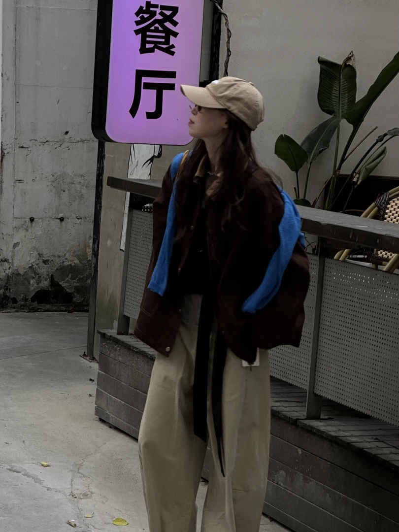 韩货-【每一个黄昏】早秋‘复古翻领撞色金扣夹克外套/7300