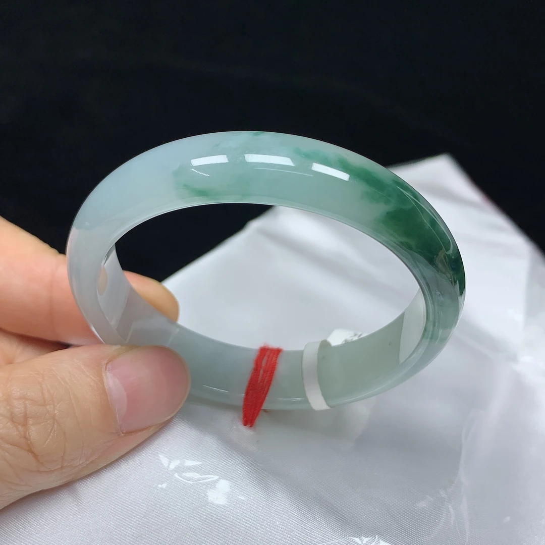 53圈贵妃冰润飘花缅甸天然翡翠A货贵妃手镯女款时尚百搭玉镯无裂