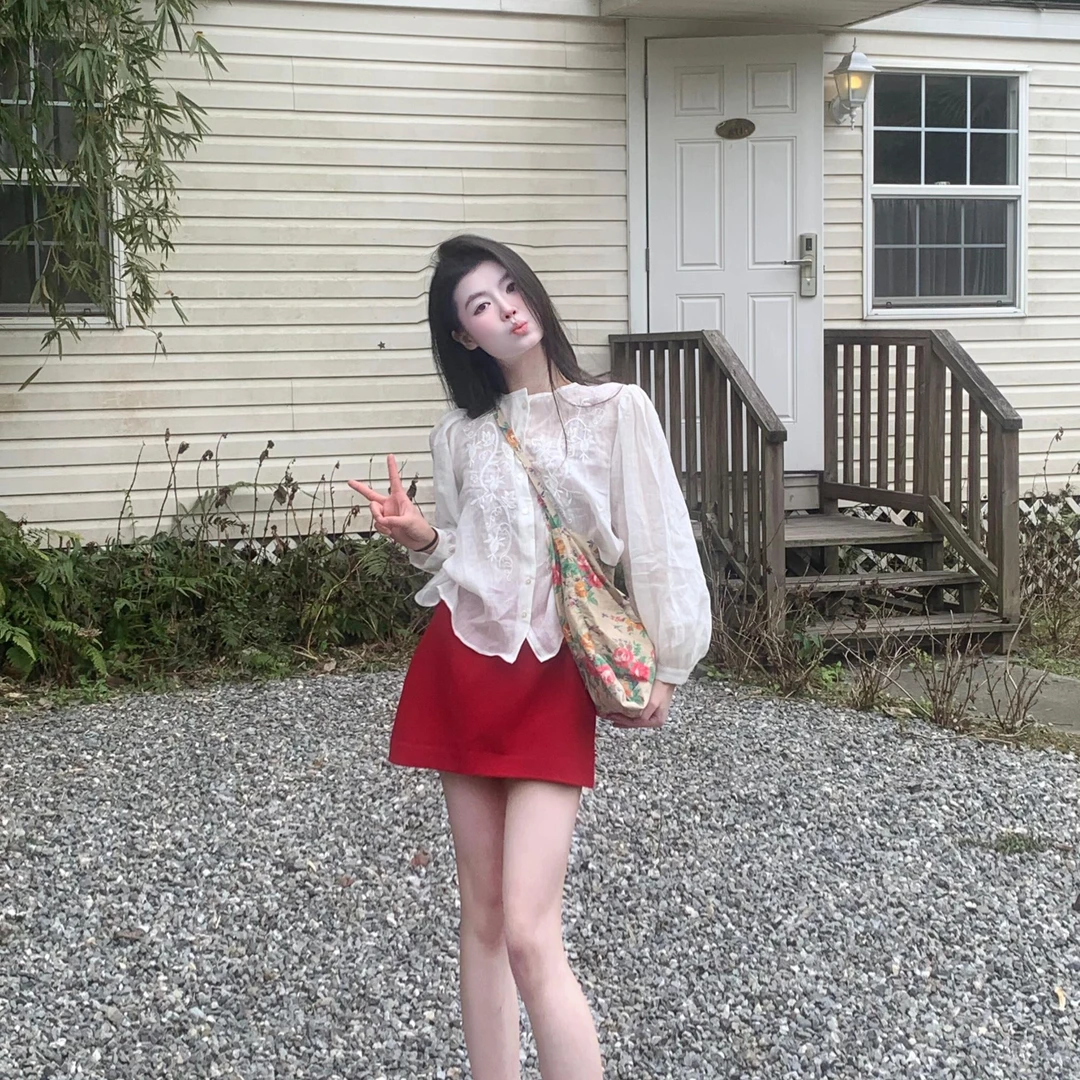开春穿搭2025新款韩系时尚白色气质蕾丝显瘦衬衫半身裙两件套装