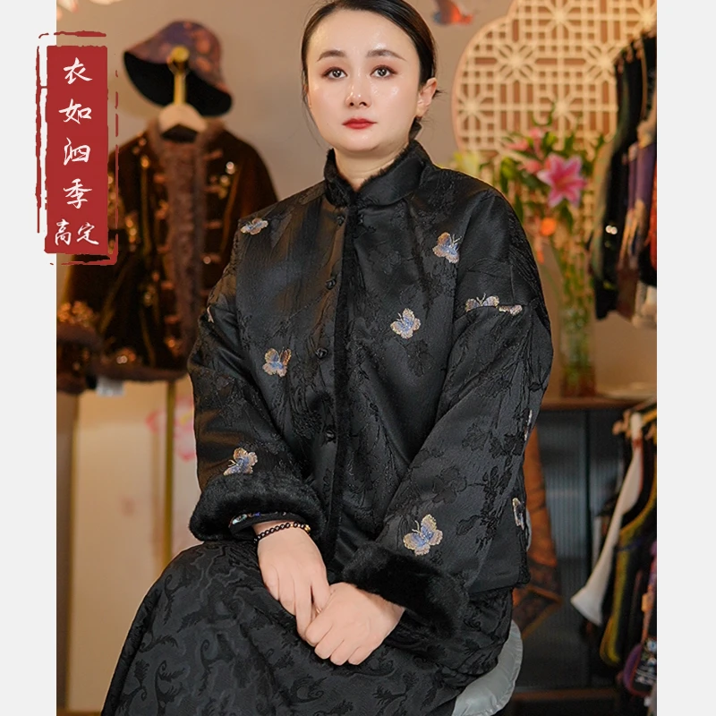 【沐蝶2】1777新中式中国风百搭气质冬款重工刺绣双面双穿外套