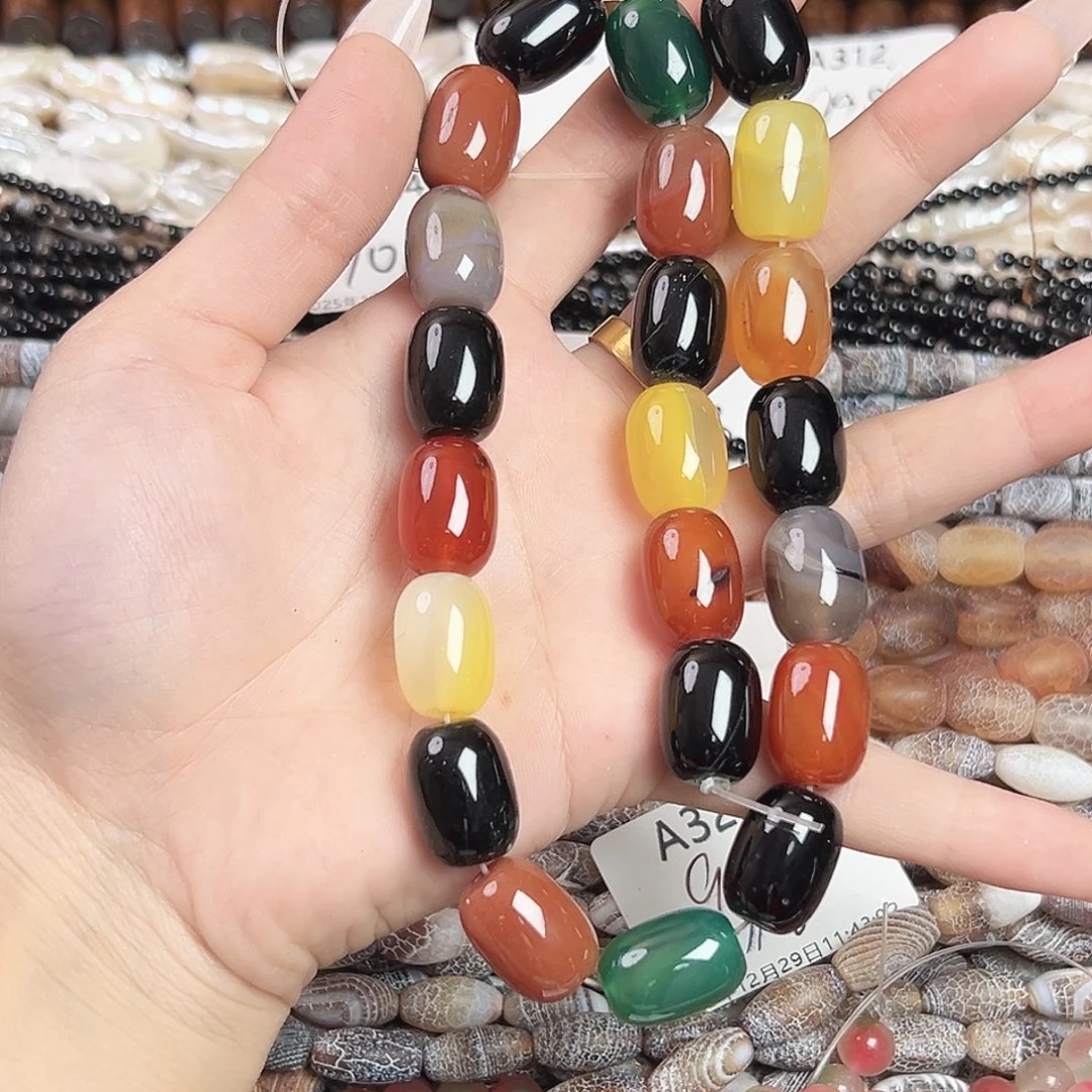 玛瑙/玉髓合金珠宝半成品a360 18*13m 缤纷桶珠一条