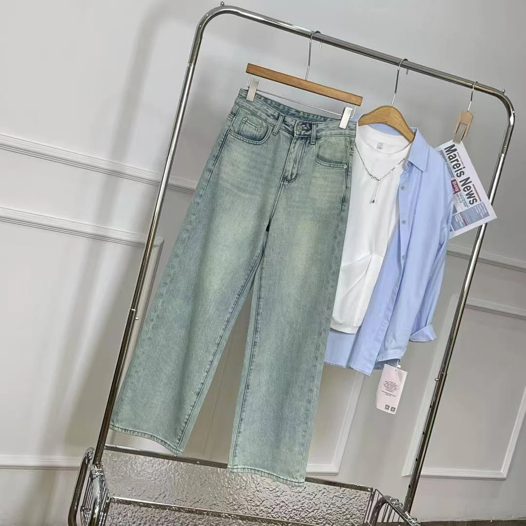 时尚高腰直筒牛仔裤ZBK32884裤长104（卡码往大拍）