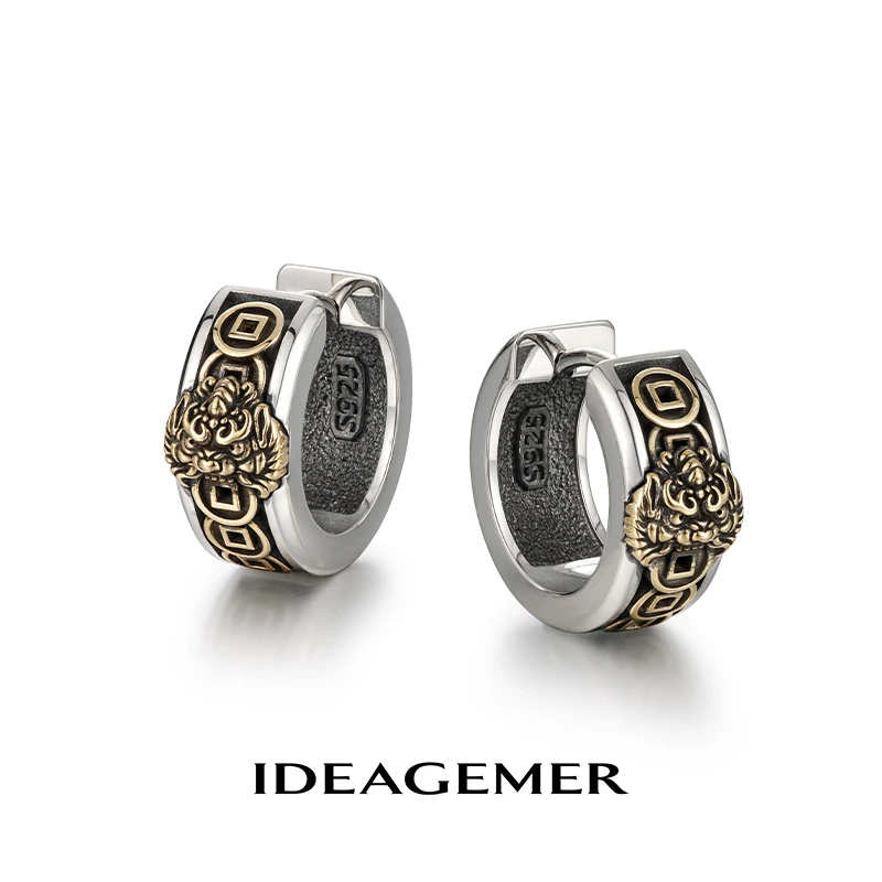 ideagemer 925银耳饰 复古貔貅耳环男高级小众个性送礼饰品