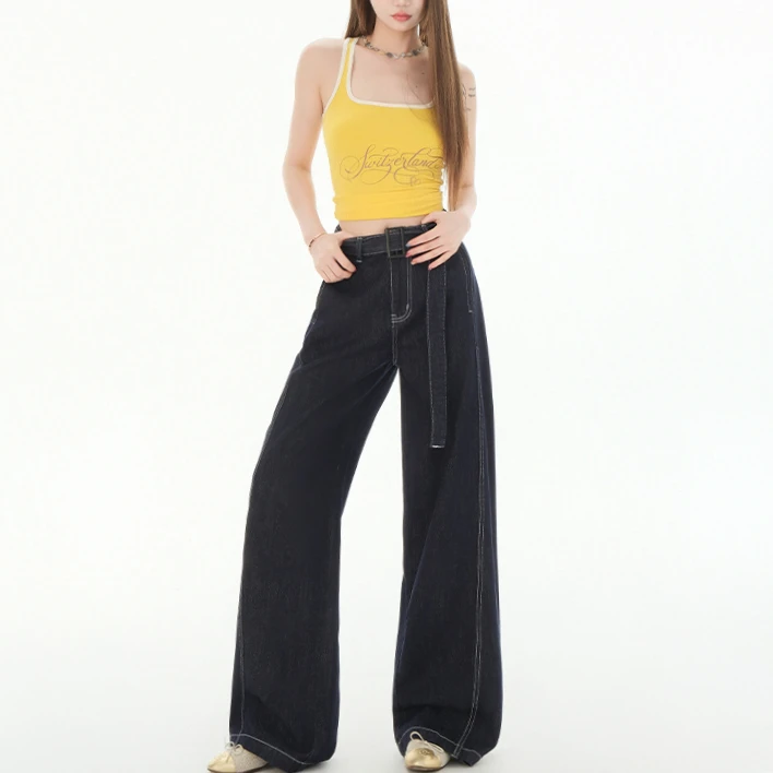 【夏季薄款】莱赛尔天丝裤子女丹宁蓝显瘦凉感垂感弯刀阔腿牛仔裤女