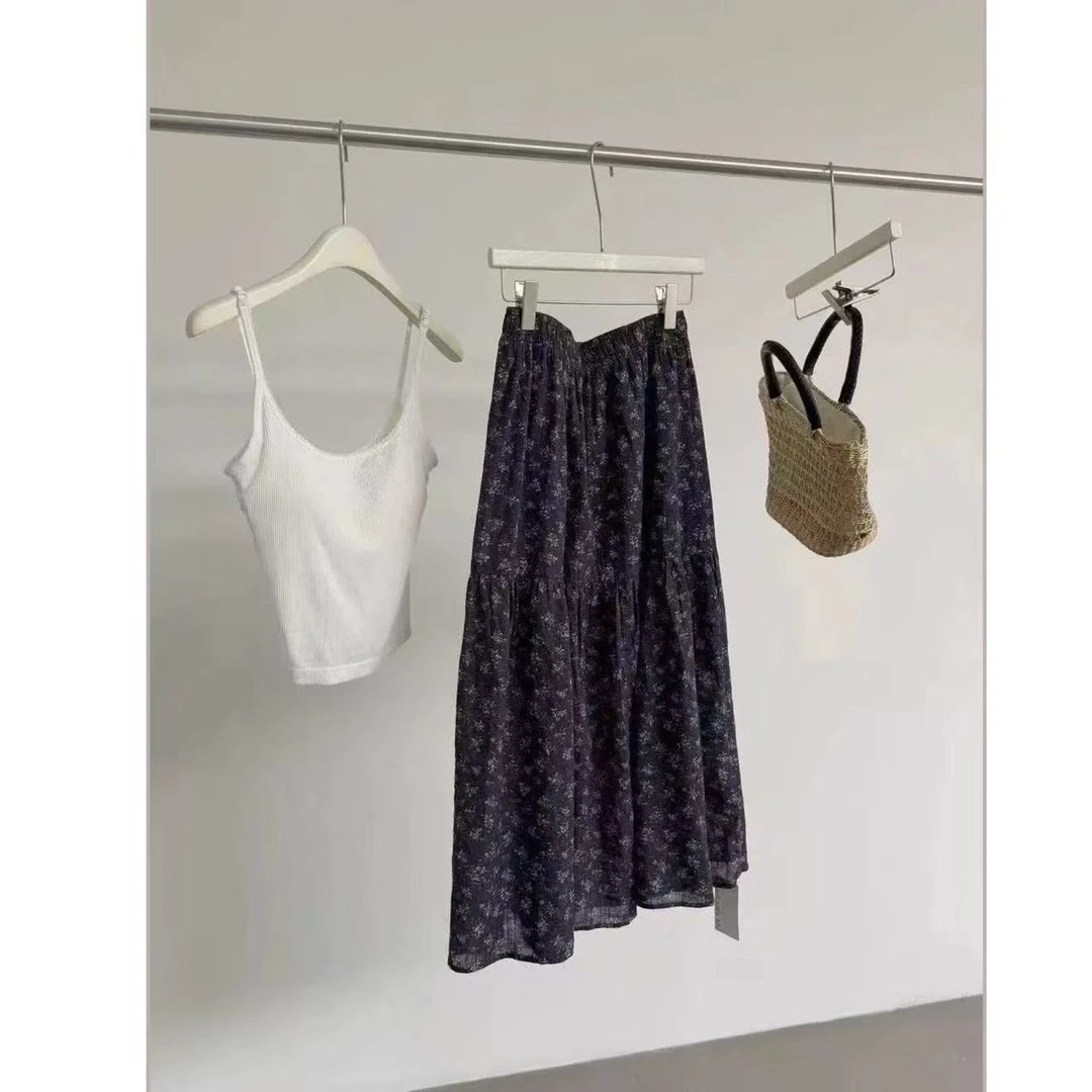 韩系复古甜美显瘦碎花半身裙895 松紧腰 裙长84