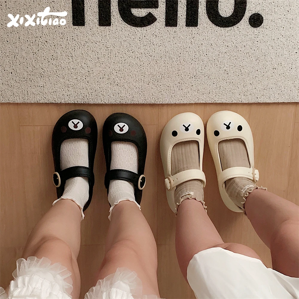 细细条 少女心小熊芭蕾舞单鞋女夏沙滩度假lo玛丽珍鞋eva厚底凉鞋