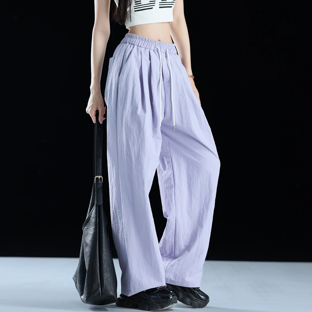 紫色冰丝阔腿裤女2025新款裤子女款夏季薄款休闲裤直筒裤宽松透气