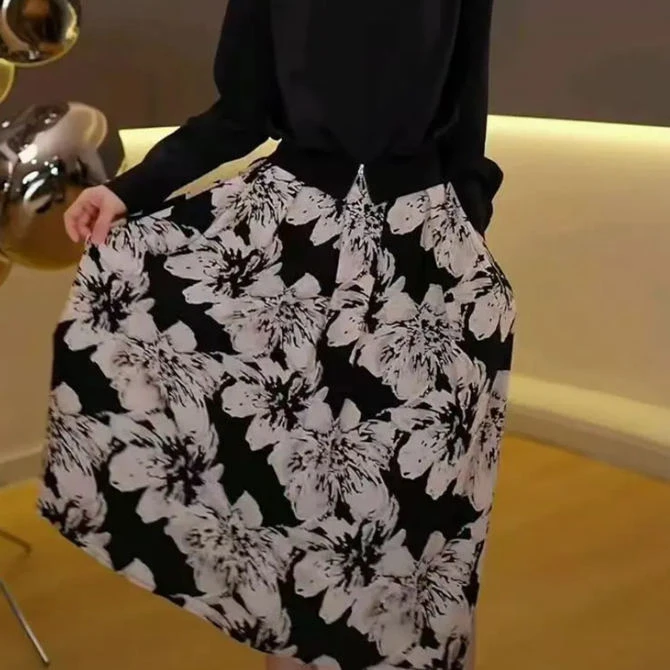 时尚气质半身裙女2025春夏新款中长款显瘦百搭印花气质女装裙子