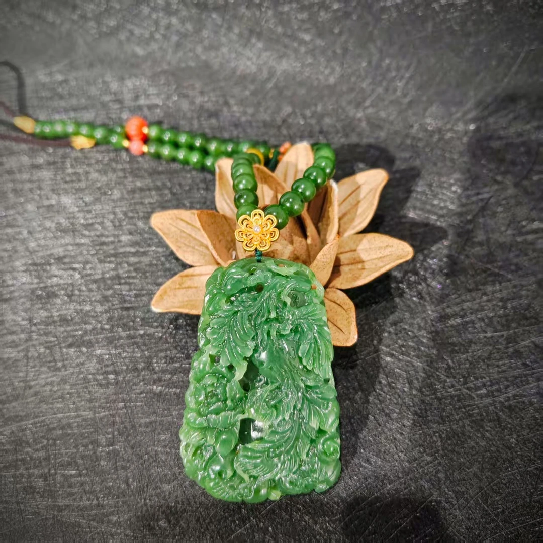 天然和田碧玉精美凤凰项链【00182】