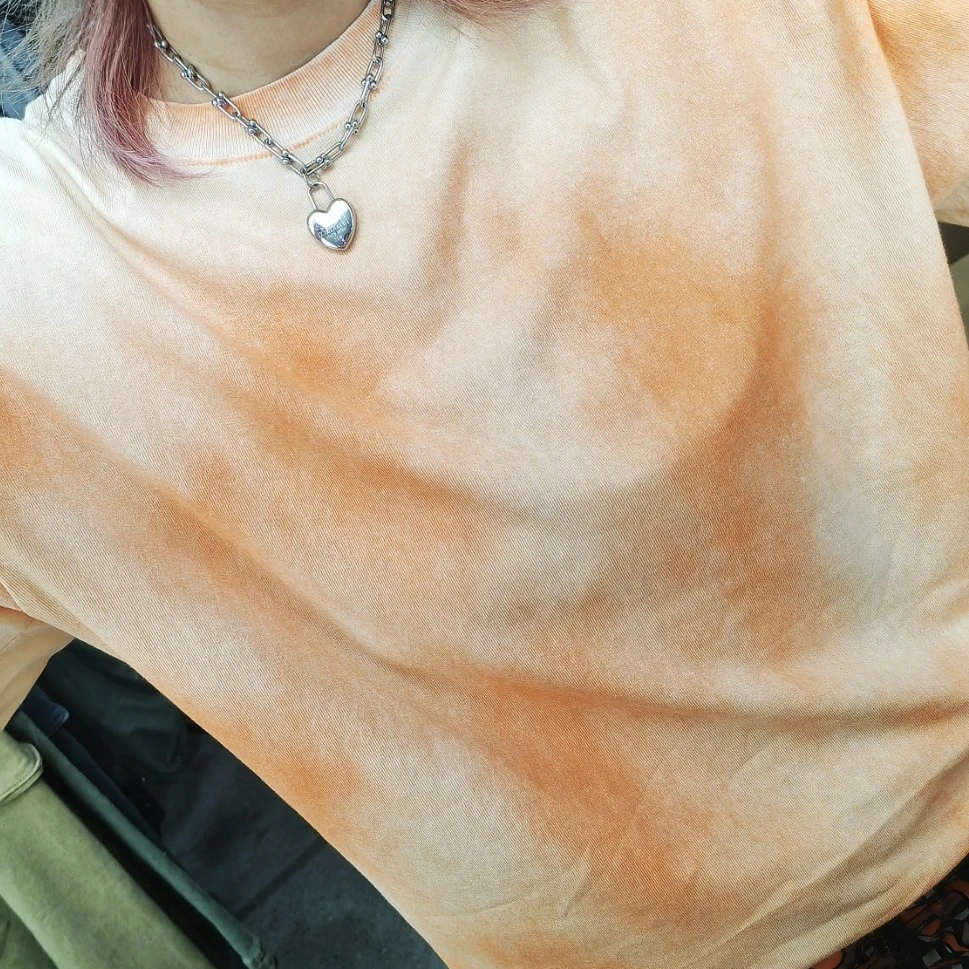 南油现货！扎染渐变橘咖大T半袖T恤