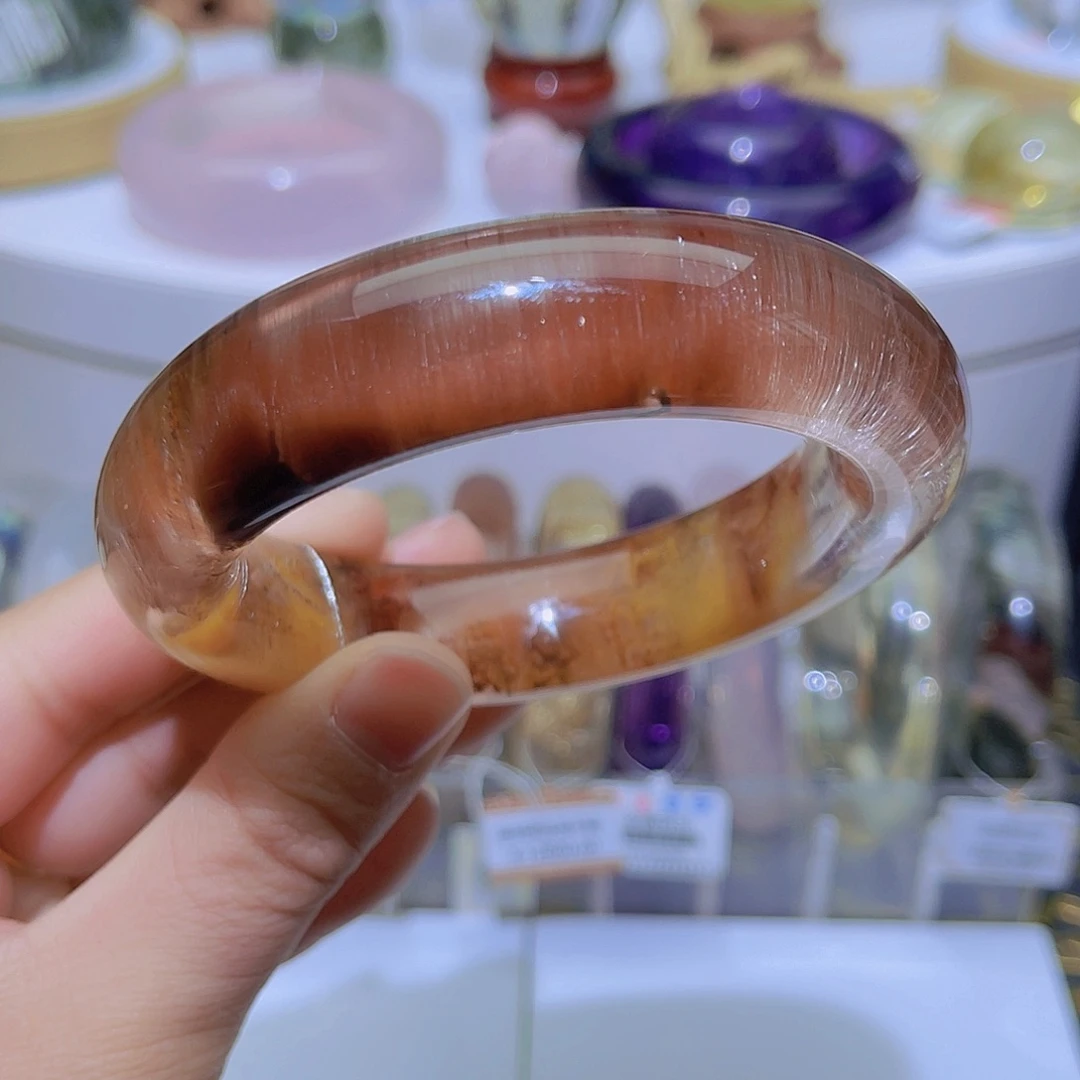 水晶手镯未镶嵌天然焦糖兔毛手镯