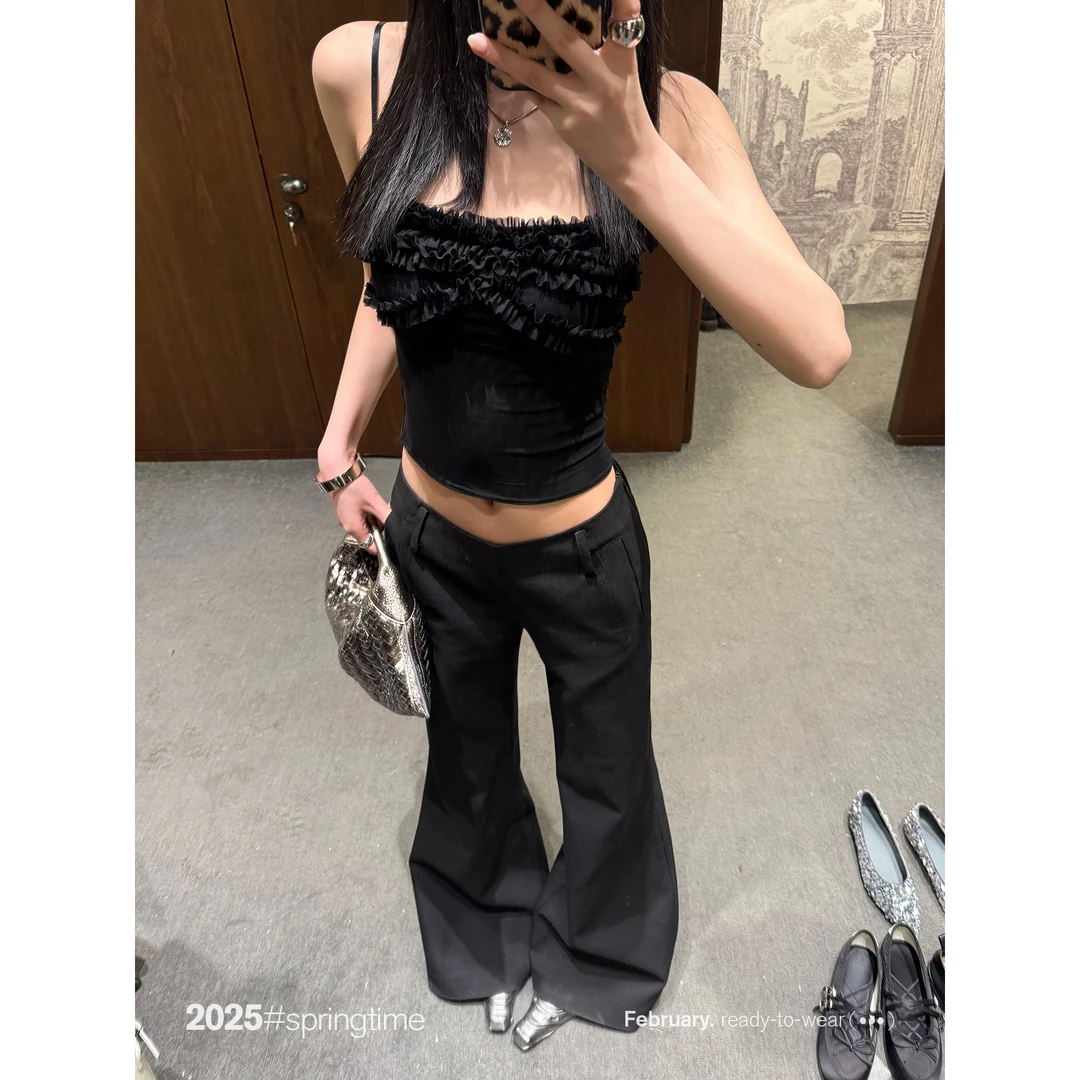 SUNONEONE 法式吊带背心女春季黑色美背无袖外穿打底吊带D0079D