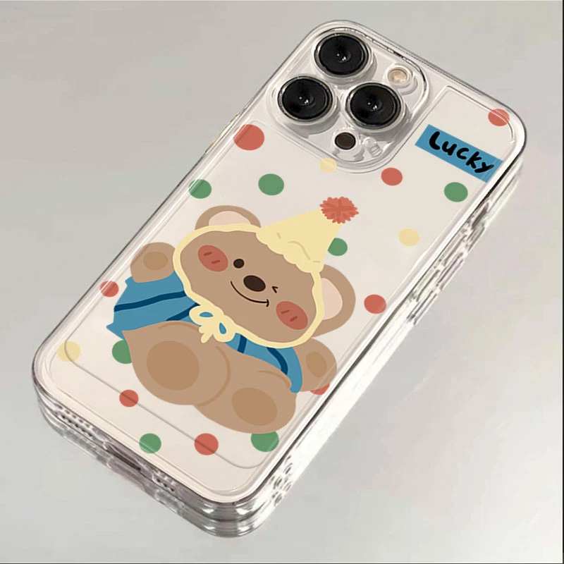 彩色波点小熊适用iphone16/15promax手机壳苹果13/12透明14卡通11