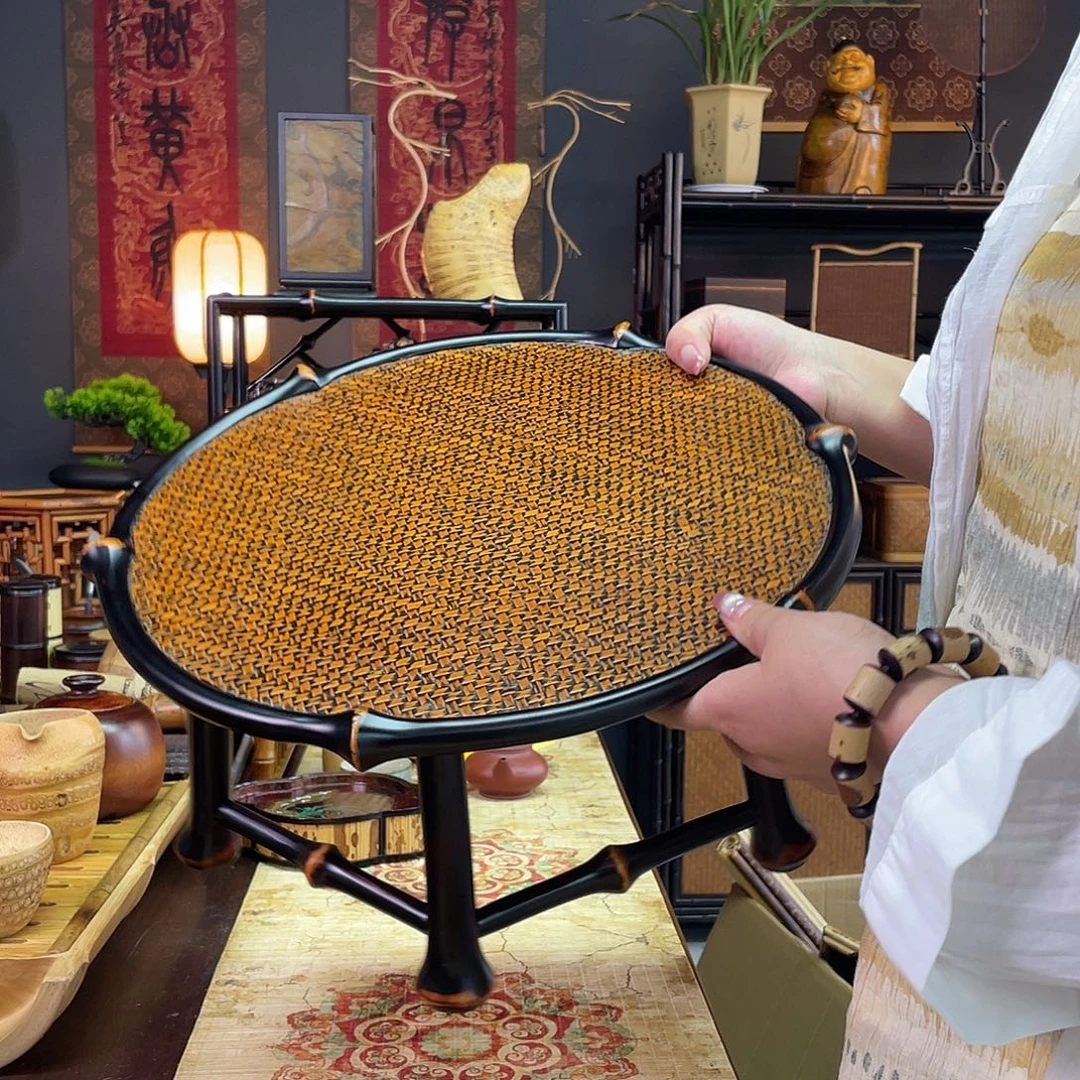 筇竹圆形飘窗桌手工制作