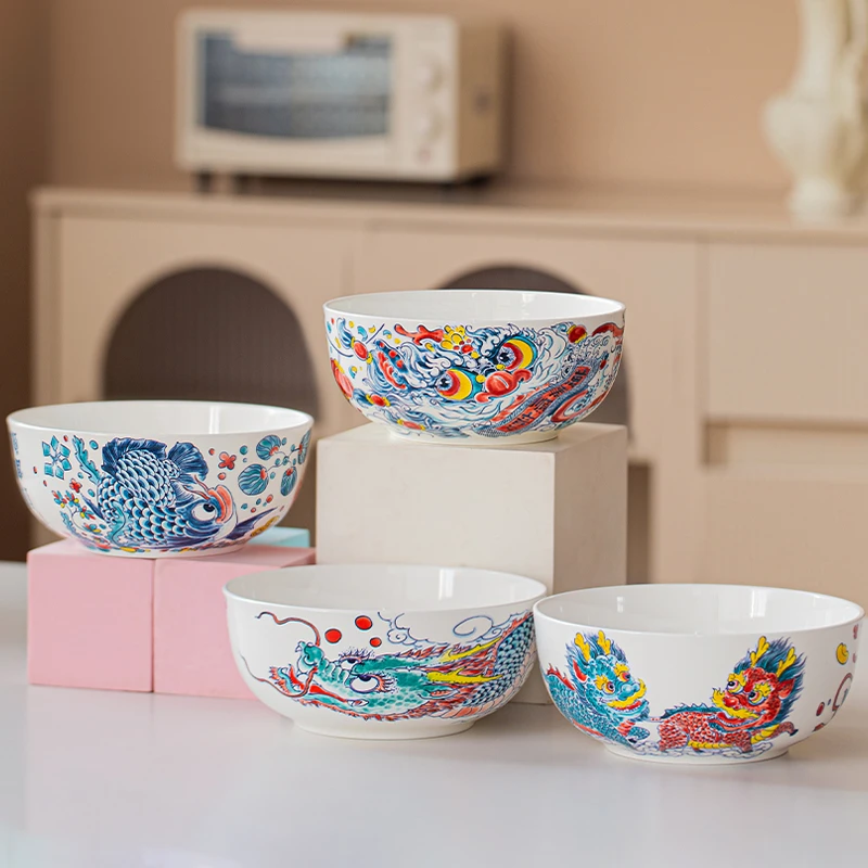 拙明院陶瓷 新国潮 醒狮-龙鱼-麒麟  7英寸面碗