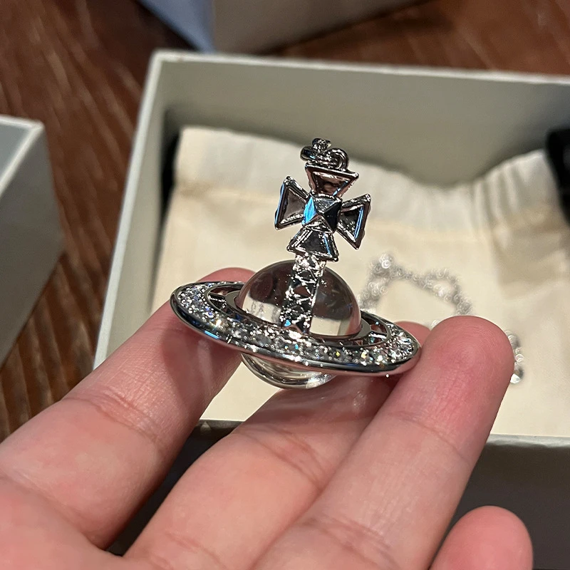 铜合金项链 西太后pina大号铆钉满钻orb项链爆闪皮娜立体土星项链