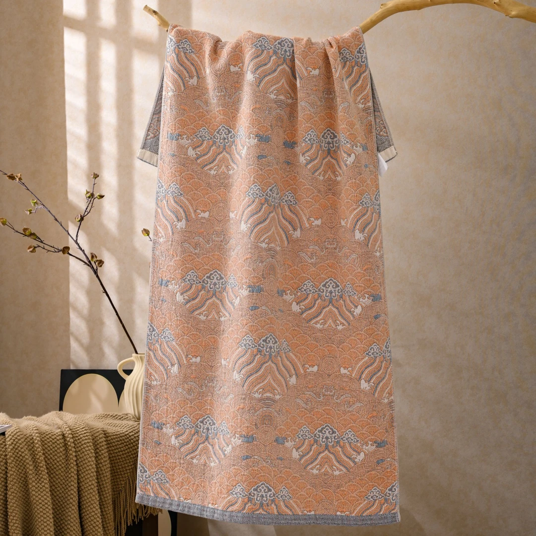 九霄云纹-琥珀色野生火麻纱布浴巾80*160cm