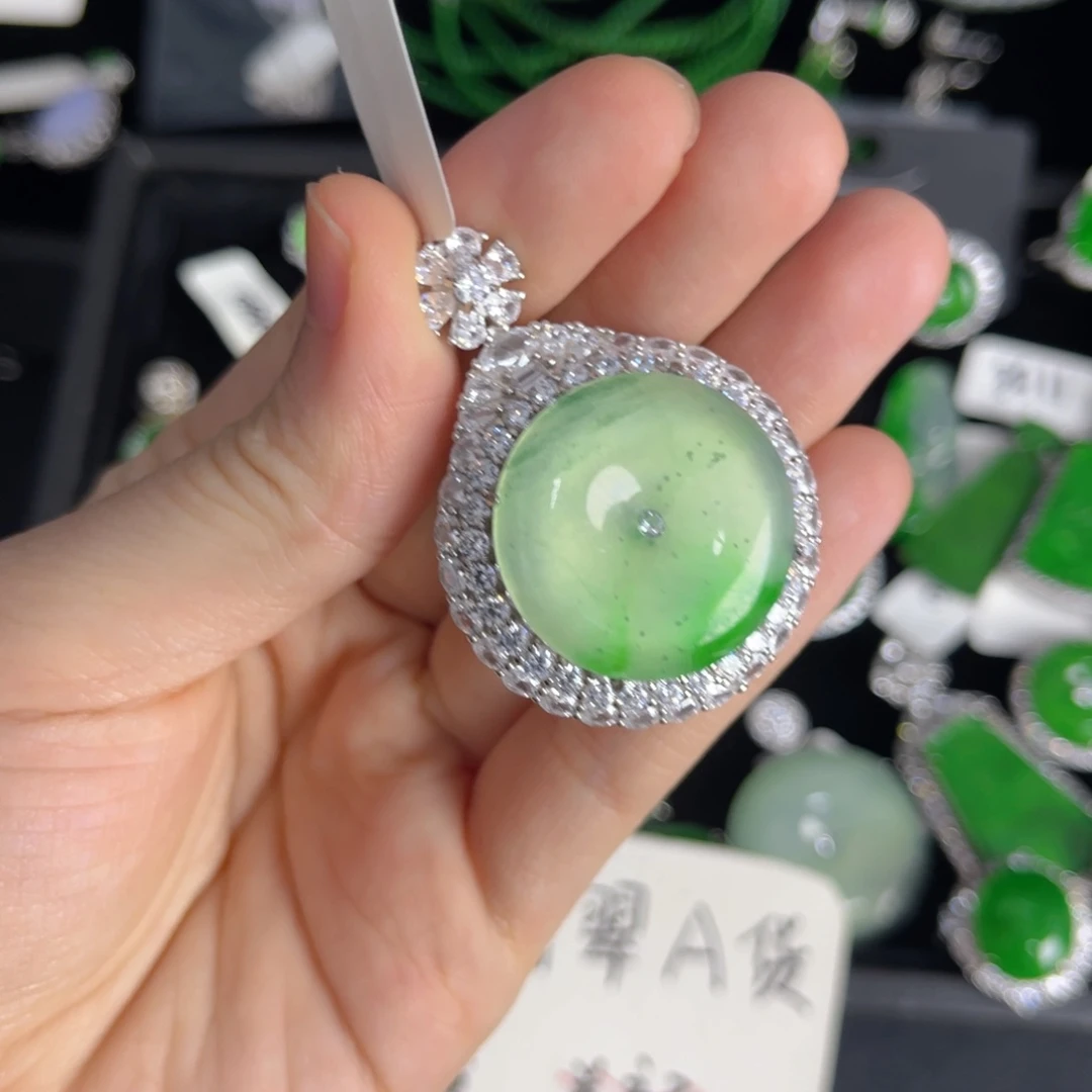 翡翠银S925镶嵌戒指平安扣吊坠