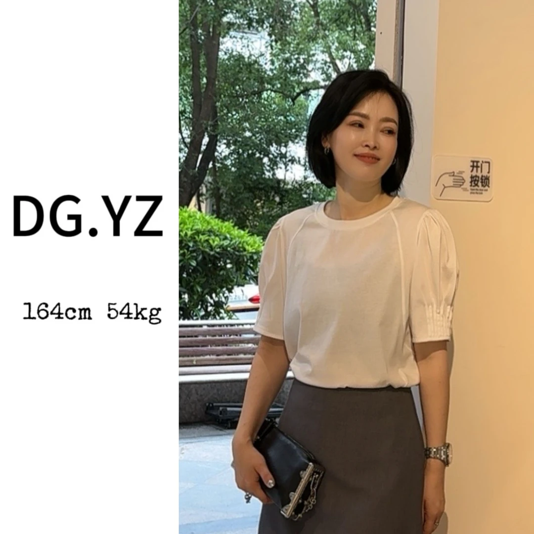 【樱子家】2690F宽松设计感泡泡袖后背蕾丝显瘦T恤
