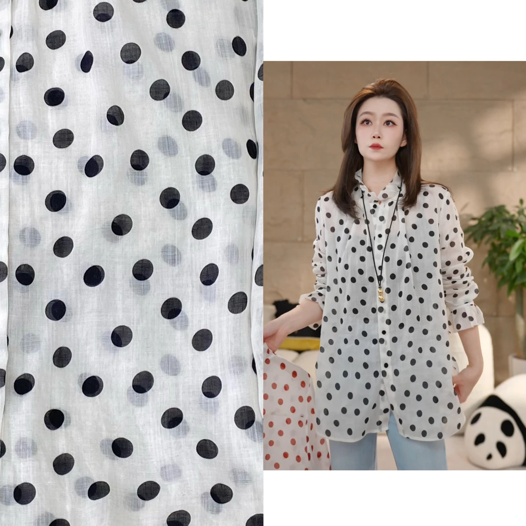Miss.Z【立领苎麻复古波点】长袖衬衣#c6001