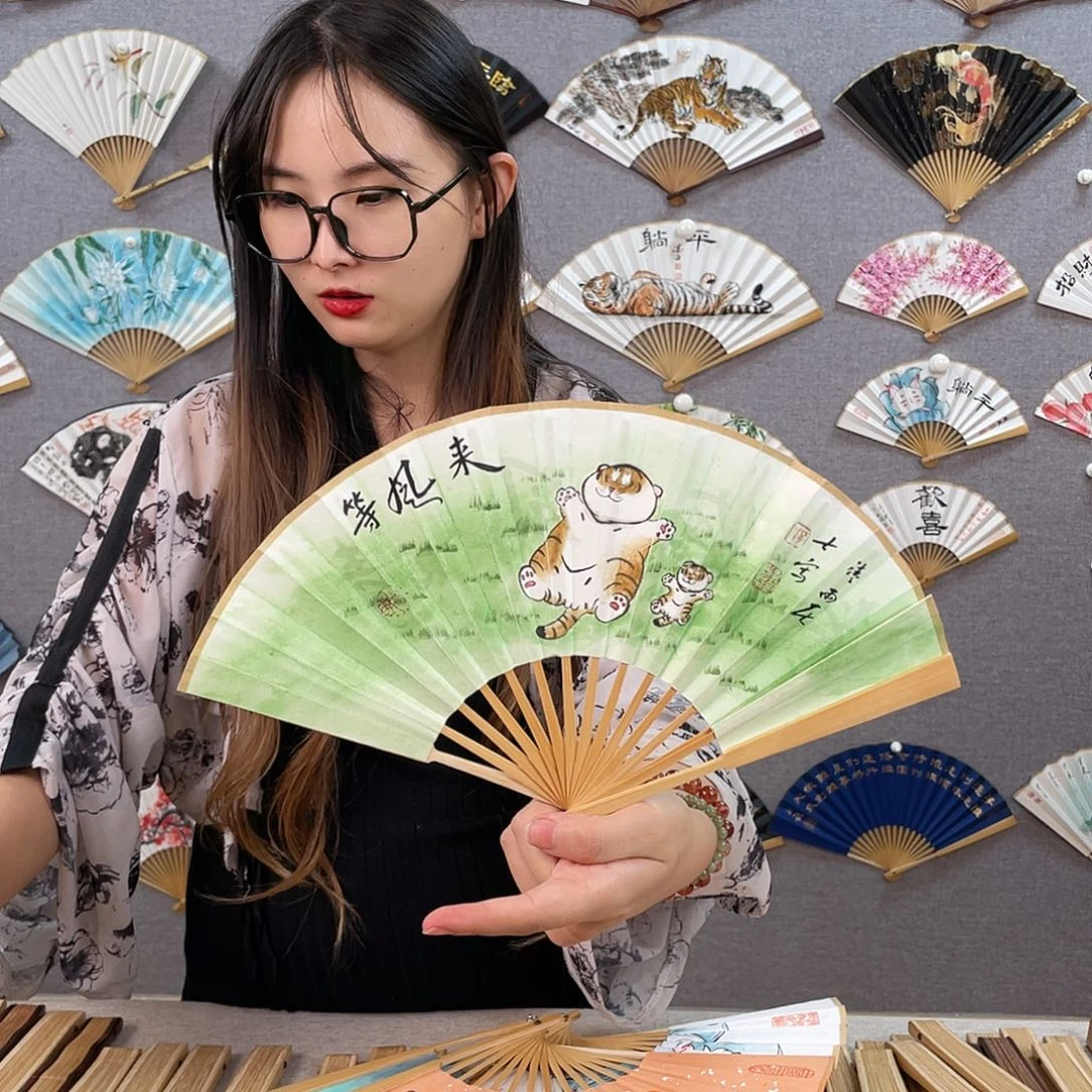 国画6寸玉竹-纯手绘-文玩扇骨（默认粘好）