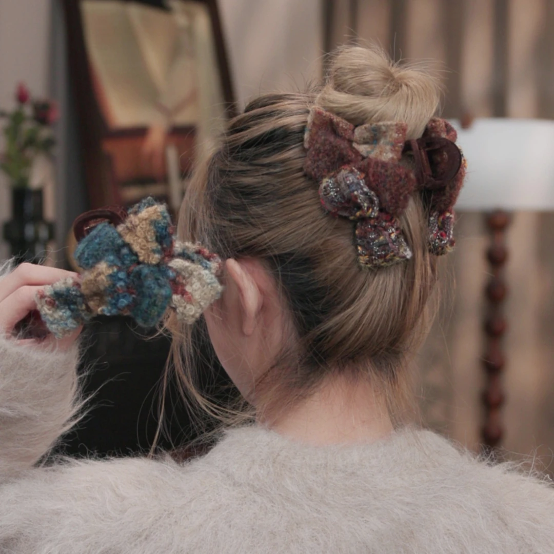 木子秋韩系小香风毛呢蝴蝶结抓夹精致优雅气质时尚优雅复古发夹