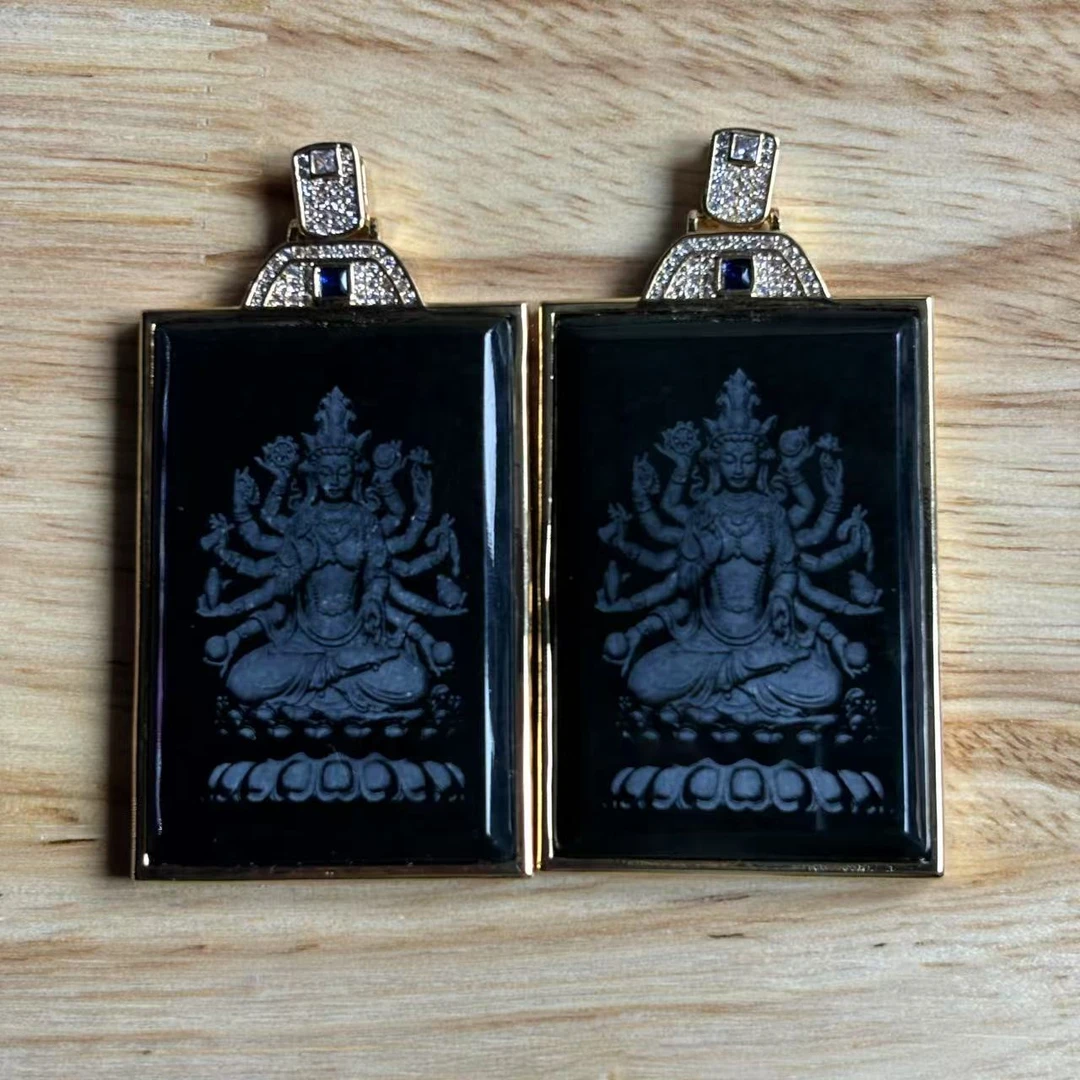 HT4477-和田玉墨玉千手观音吊坠-配高货绳麻花链-多样性发其一