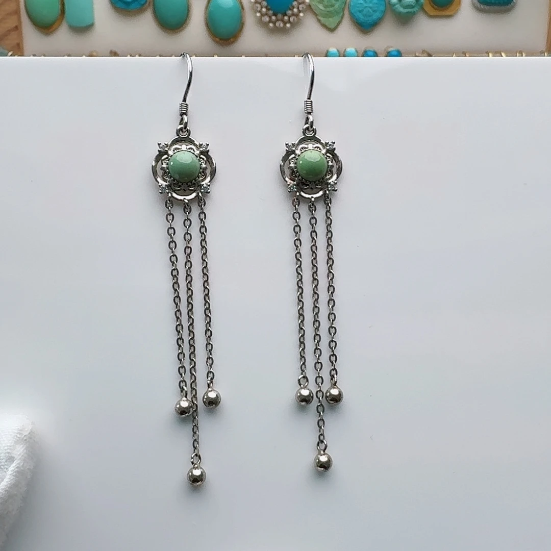 绿松石银S925镶嵌耳饰