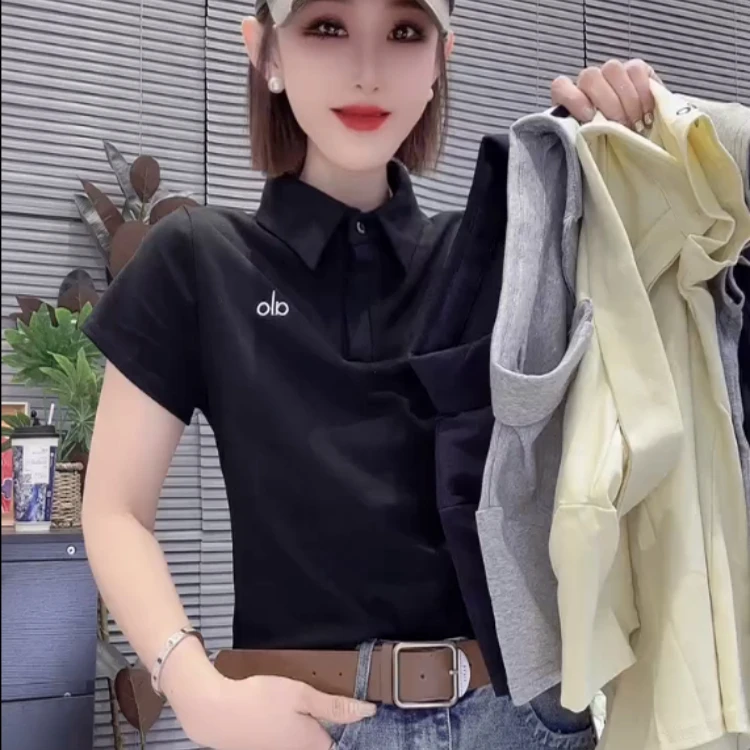 2025夏季新款时尚POLO领刺绣字母短袖T恤女洋气百搭修身显瘦上衣