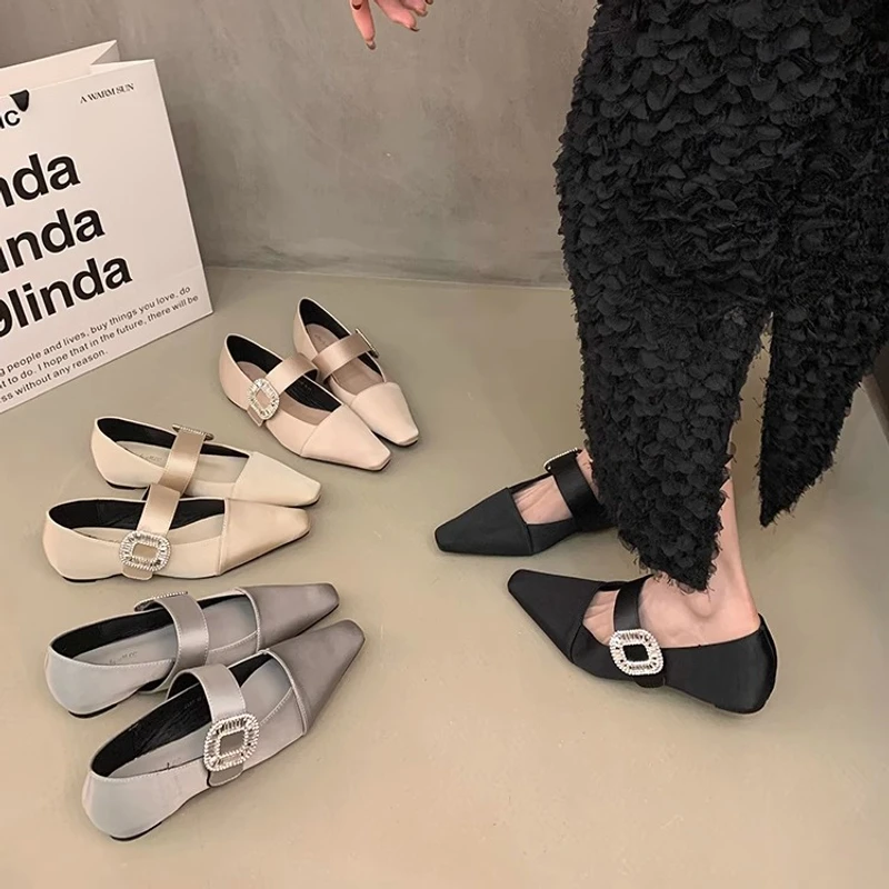 法式晚风配裙子玛丽珍鞋仙女鞋早春新款方扣水钻单鞋晚晚鞋内增