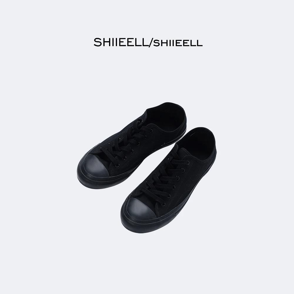 SHIIEELL百搭低帮系带经典黑帆布鞋P0989