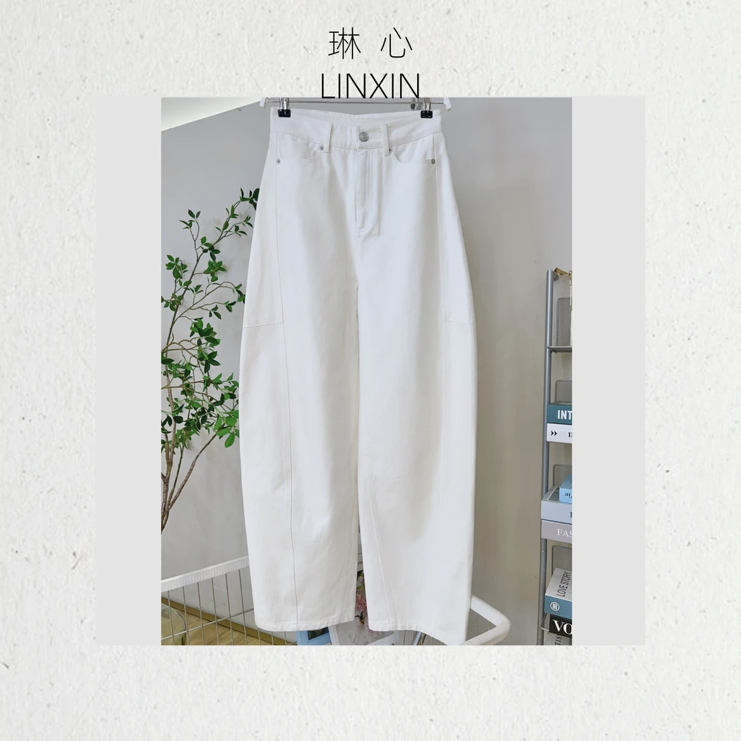 丨秋季高腰显瘦阔腿纯白香蕉裤加绒牛仔裤 6360
