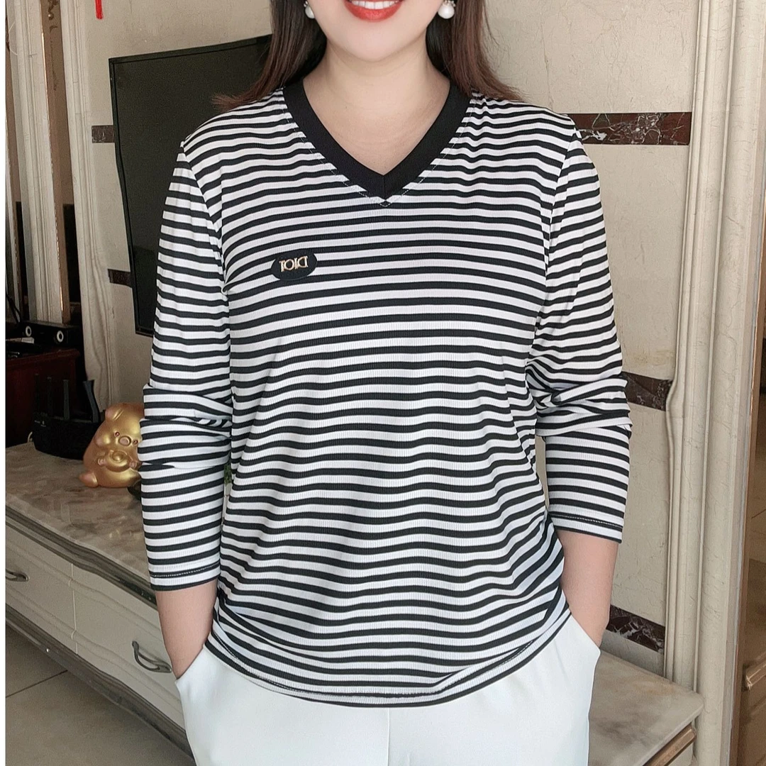 【长袖条纹V领】2025新品遮肉显瘦妈妈装长袖