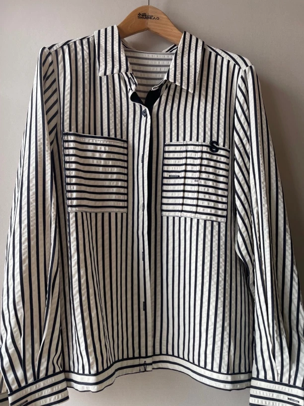 莫若衣新款5372长袖条纹百搭气质条纹衬衫