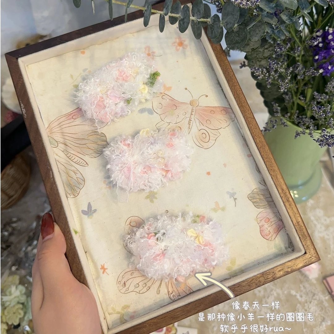 蛋挞猫手作发夹春季发夹蕾丝毛绒绒森系可爱复古甜美仙女发卡