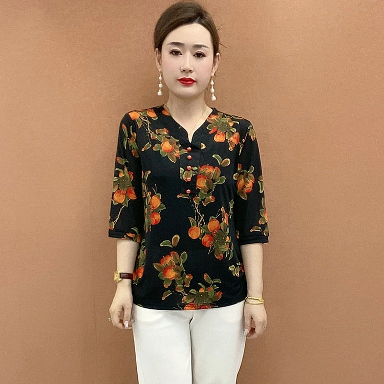 新款中老年妈妈夏装短袖t恤女小衫宽松大码休闲显瘦时尚洋气上衣