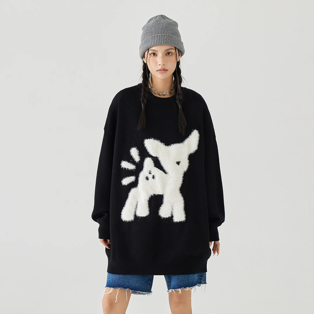 【明星同款】【MPUX联名款】卡通动物图案仿软糯落肩毛衣情侣款