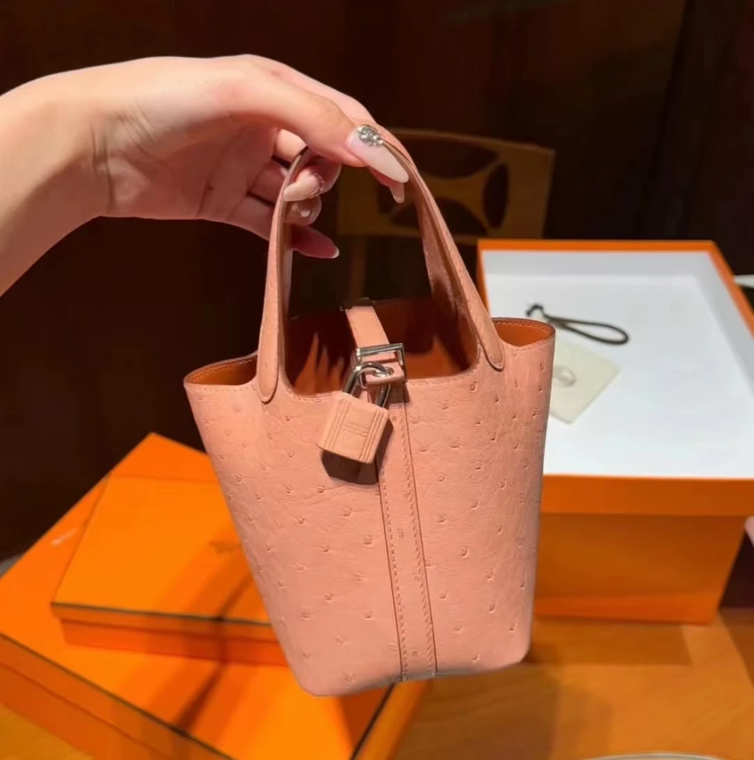未使用 Hermes/爱马仕 菜篮子14 陶瓷粉 鸵鸟 B刻